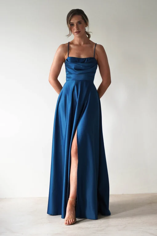 Shantal Satin Gown | Ocean Teal Blue*Maniju Clearance