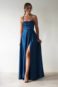 Shantal Satin Gown | Ocean Teal Blue*Maniju Clearance