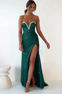 Stephanie Strapless Glitter Gown | Emerald Green*Cinderella Online