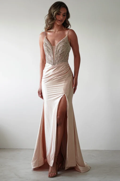 Tiah Glitter Embellished Gown | Gold*Cinderella Clearance