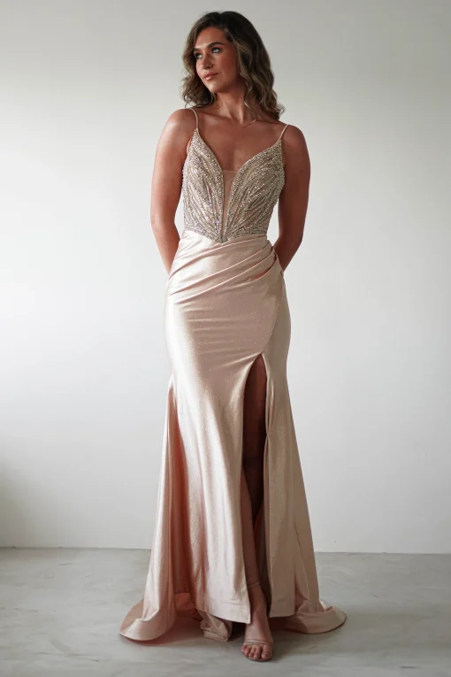 Tiah Glitter Embellished Gown | Gold*Cinderella Clearance