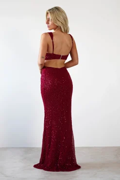 Tora Cut Out Sequin Maxi Dress | Dark Red*LOVESOME New