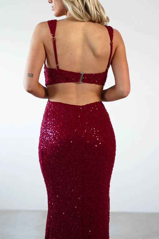 Tora Cut Out Sequin Maxi Dress | Dark Red*LOVESOME New