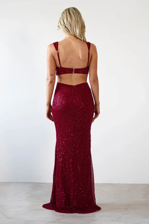 Tora Cut Out Sequin Maxi Dress | Dark Red*LOVESOME New