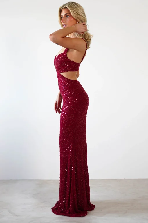 Tora Cut Out Sequin Maxi Dress | Dark Red*LOVESOME New