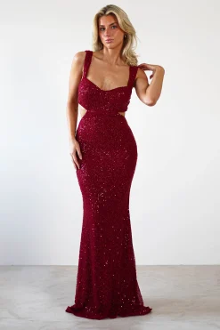 Tora Cut Out Sequin Maxi Dress | Dark Red*LOVESOME New