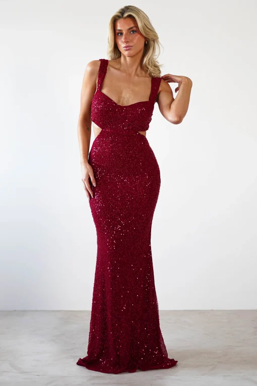 Tora Cut Out Sequin Maxi Dress | Dark Red*LOVESOME New