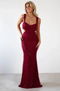 Tora Cut Out Sequin Maxi Dress | Dark Red*LOVESOME New