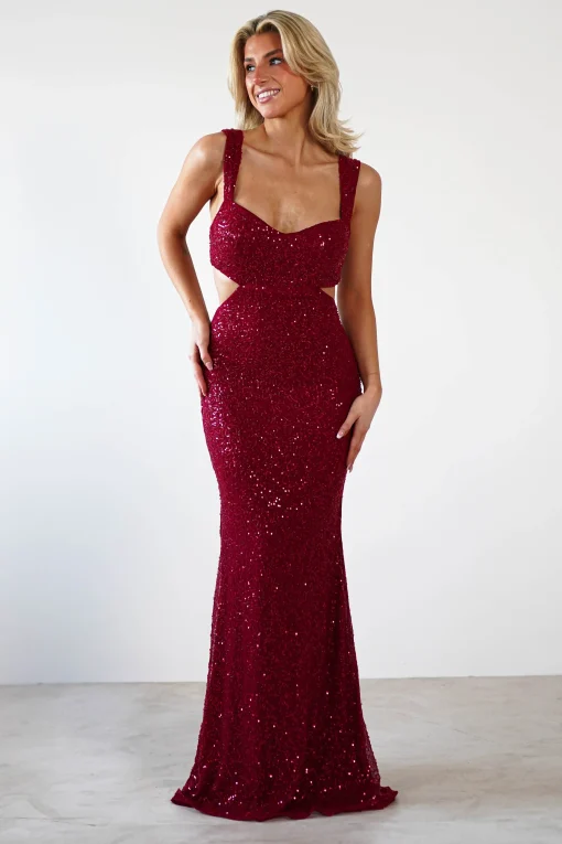 Tora Cut Out Sequin Maxi Dress | Dark Red*LOVESOME New