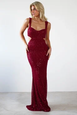 Tora Cut Out Sequin Maxi Dress | Dark Red*LOVESOME New